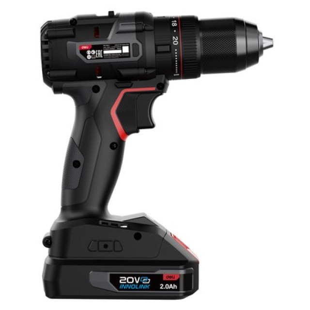 DELI κρουστικό δραπανοκατσάβιδο μπαταρίας DE-CZ20-1D2, Brushless, 20V, 2x 2Ah, 70N.m