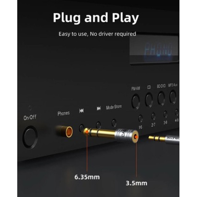 CABLETIME αντάπτορας ήχου 6.3mm σε 3.5mm CT-6M3F-AG, gold plated, γκρι