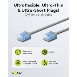 GOOBAY καλώδιο δικτύου 74228, CAT 6A U/UTP, slim, copper, 500MHz, 15m, γκρι