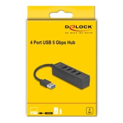 DELOCK USB hub 64350, 4x θυρών, USB 3.0, 5Gbps, USB σύνδεση, μαύρος