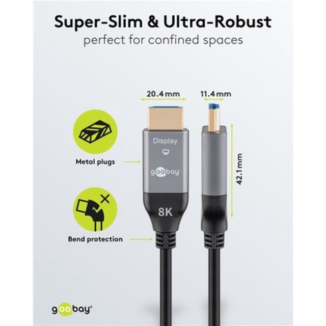 GOOBAY καλώδιο HDMI 2.1 76274 με Ethernet, 8K/60Hz, 48 Gbps, 10m, μαύρο