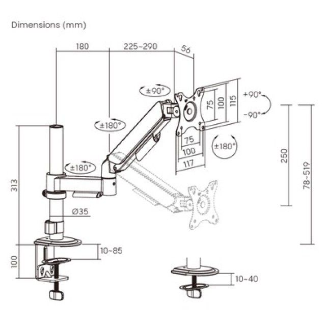 BRATECK βάση γραφείου οθόνης LDT97-C012PE, 17-32", έως 9kg BRATECK βάση γραφείου οθόνης LDT97-C012PE, 17-32", έως 9kg