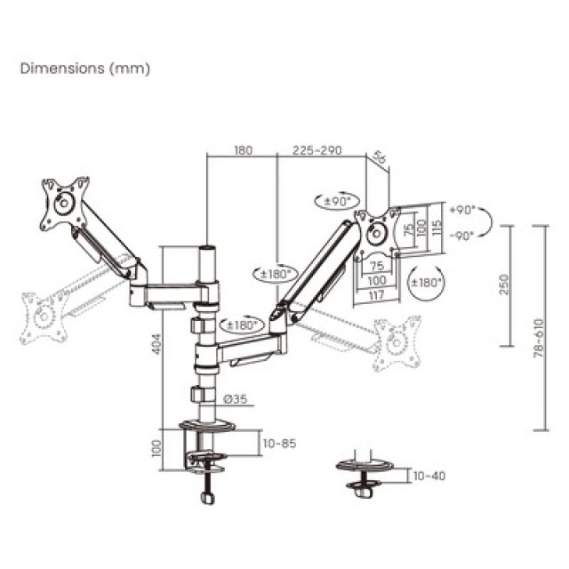 BRATECK βάση γραφείου για 2x οθόνες LDT97-C024PE, 17-32", έως 9kg BRATECK βάση γραφείου για 2x οθόνες LDT97-C024PE, 17-32", έως 9kg