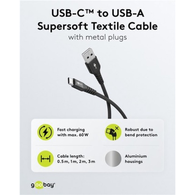 GOOBAY καλώδιο USB-C σε USB 74528, 60W, 480Mbps, 3m, μαύρο