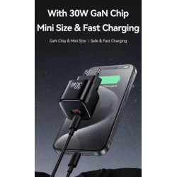 USAMS φορτιστής τοίχου CC263, USB & USB-C, 30W, GaN, λευκός