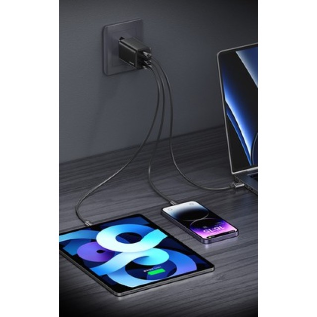 USAMS φορτιστής τοίχου CC265, USB & 2x USB-C, 67W, GaN, λευκός USAMS φορτιστής τοίχου CC265, USB & 2x USB-C, 67W, GaN, λευκός