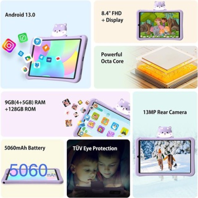 DOOGEE tablet T20 Mini Kids, 8.4", 4/128GB, 4G, Android 13, 5060mAh, μωβ DOOGEE tablet T20 Mini Kids, 8.4", 4/128GB, 4G, Android 13, 5060mAh, μωβ