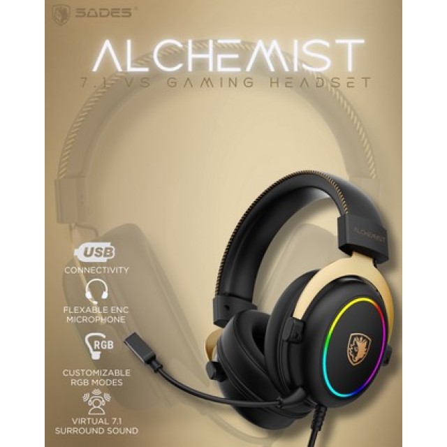 SADES gaming headset Alchemist, USB σύνδεση, 50mm, V7.1 surround, ENC, RGB, multi-platform, μαύρο SADES gaming headset Alchemist, USB σύνδεση, 50mm, V7.1 surround, ENC, RGB, multi-platform, μαύρο