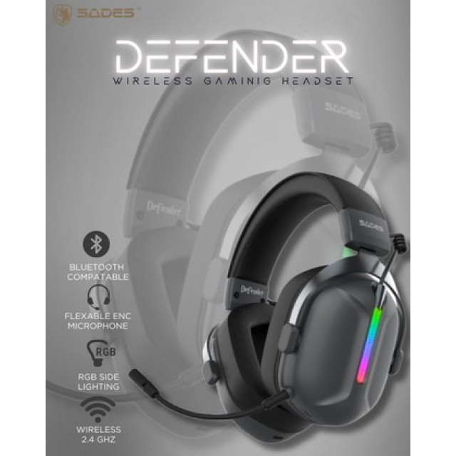 SADES gaming headset Defender, ασύρματα & ενσύρματα, 50mm, 1050mAh, RGB, multi-platform, μαύρο SADES gaming headset Defender, ασύρματα & ενσύρματα, 50mm, 1050mAh, RGB, multi-platform, μαύρο