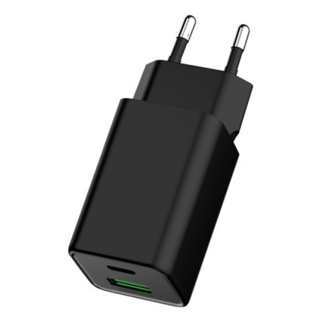 POWERTECH φορτιστής τοίχου PT-1501, USB/USB-C, 65W, GaN, μαύρος POWERTECH φορτιστής τοίχου PT-1501, USB/USB-C, 65W, GaN, μαύρος
