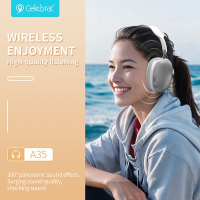CELEBRAT headphones A35, ασύρματα & ενσύρματα, micro SD, 40mm, 200mAh, μαύρα CELEBRAT headphones A35, ασύρματα & ενσύρματα, micro SD, 40mm, 200mAh, μαύρα