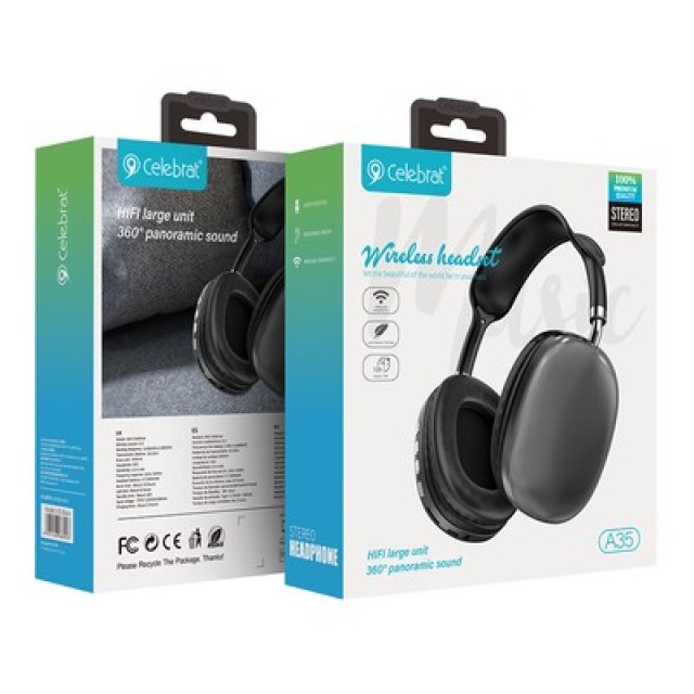 CELEBRAT headphones A35, ασύρματα & ενσύρματα, micro SD, 40mm, 200mAh, μαύρα CELEBRAT headphones A35, ασύρματα & ενσύρματα, micro SD, 40mm, 200mAh, μαύρα