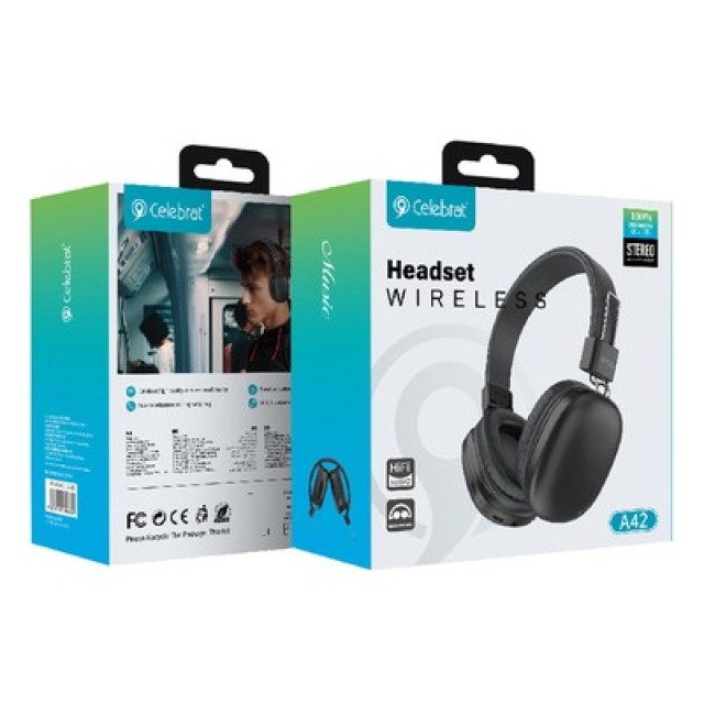 CELEBRAT headphones A42, ασύρματα & ενσύρματα, 40mm, 300mAh, μαύρα CELEBRAT headphones A42, ασύρματα & ενσύρματα, 40mm, 300mAh, μαύρα