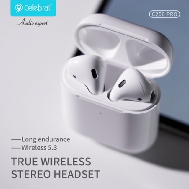 CELEBRAT earphones με θήκη φόρτισης C200 Pro, True Wireless, 13mm, 30/300mAh, λευκά CELEBRAT earphones με θήκη φόρτισης C200 Pro, True Wireless, 13mm, 30/300mAh, λευκά