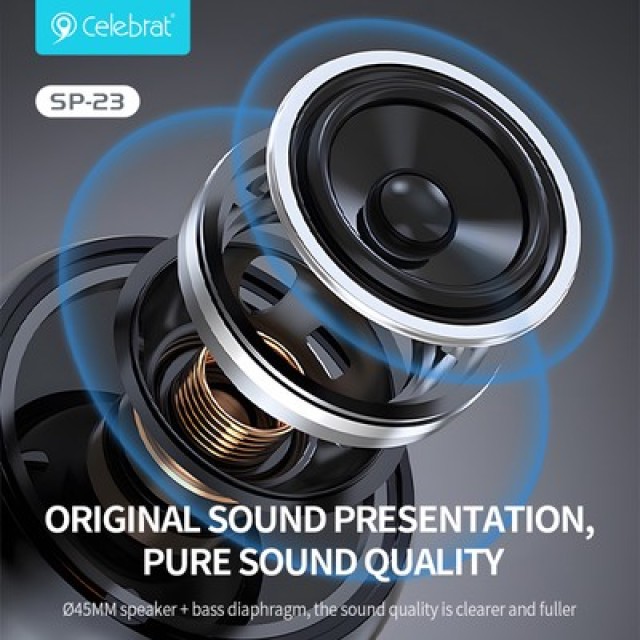 CELEBRAT φορητό ηχείο SP-23, 5W, Bluetooth, 1200mAh, μαύρο CELEBRAT φορητό ηχείο SP-23, 5W, Bluetooth, 1200mAh, μαύρο