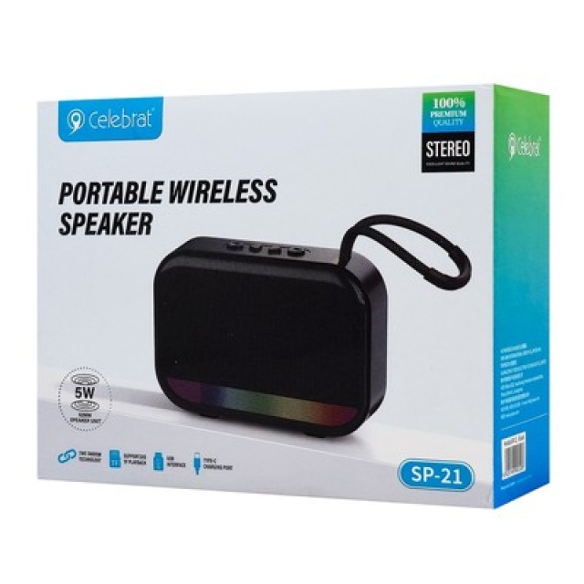 CELEBRAT φορητό ηχείο SP-21, 5W, Bluetooth, 1200mAh, μαύρο CELEBRAT φορητό ηχείο SP-21, 5W, Bluetooth, 1200mAh, μαύρο