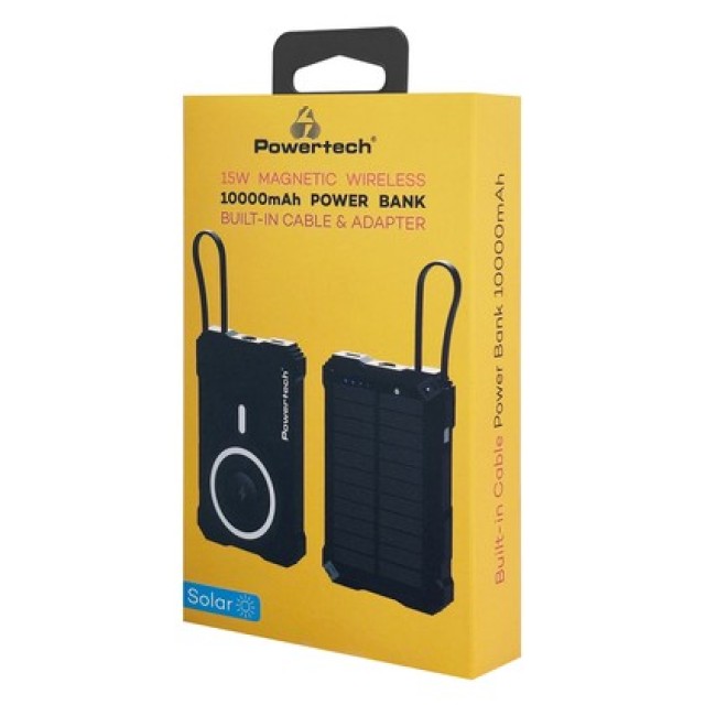 POWERTECH ηλιακό power bank PT-1505 με καλώδιο, 10000mah, magnetic wireless, 35W, μαύρο POWERTECH ηλιακό power bank PT-1505 με καλώδιο, 10000mah, magnetic wireless, 35W, μαύρο