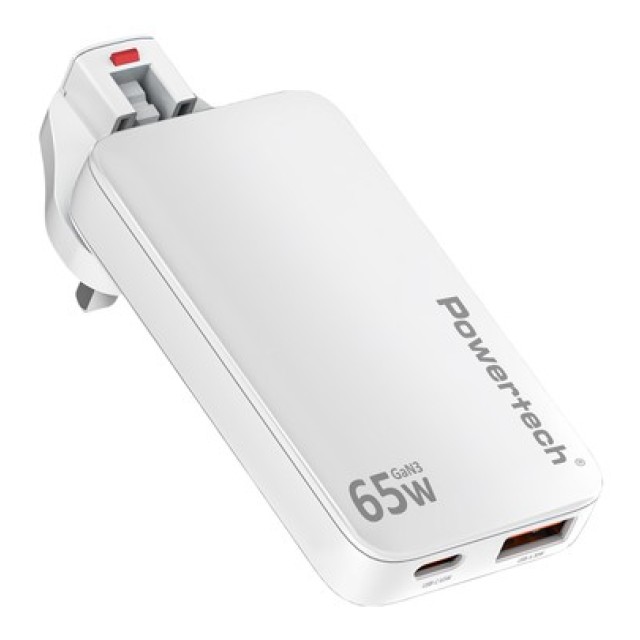POWERTECH φορτιστής τοίχου PT-1532, EU/UK/CN βύσμα, USB/USB-C, 65W, GaN, λευκός POWERTECH φορτιστής τοίχου PT-1532, EU/UK/CN βύσμα, USB/USB-C, 65W, GaN, λευκός