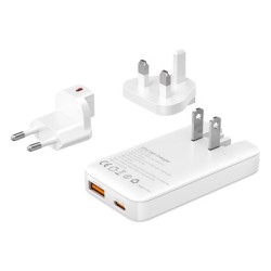 POWERTECH φορτιστής τοίχου PT-1532, EU/UK/CN βύσμα, USB/USB-C, 65W, GaN, λευκός