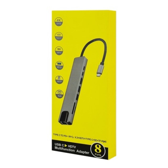 POWERTECH docking station PT-1536, 8 θυρών, USB-C σύνδεση, 87W PD, 100Mbps, γκρι POWERTECH docking station PT-1536, 8 θυρών, USB-C σύνδεση, 87W PD, 100Mbps, γκρι