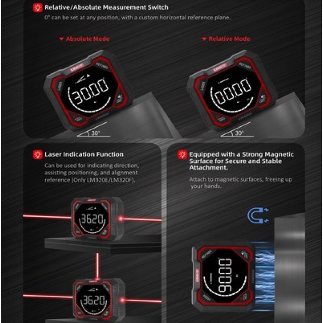 UNI-T ψηφιακό γωνιόμετρο laser LM320E, 4x90°, μαγνητικό σώμα, 1000mAh