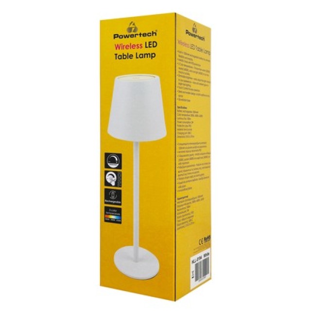 POWERTECH LED επιτραπέζιο φωτιστικό HLL-0194, ρυθμιζόμενο, επαναφορτιζόμενο, λευκό