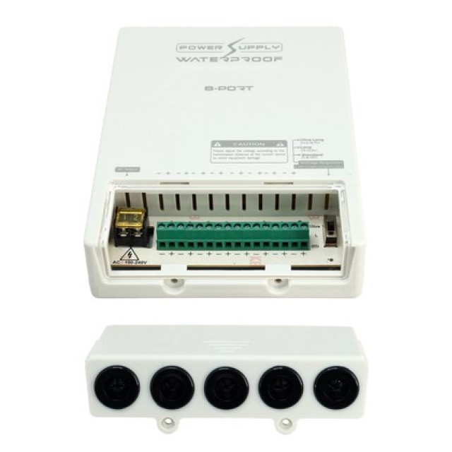 FOLKSAFE τροφοδοτικό συστημάτων CCTV FS-DC120805W, 8 εξόδων, 12V/5A, αδιάβροχο IP65