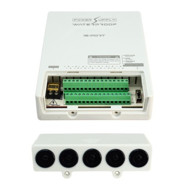 FOLKSAFE τροφοδοτικό συστημάτων CCTV FS-DC121608W, 16 εξόδων, 12V/8A, αδιάβροχο IP65