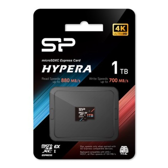 SILICON POWER κάρτα μνήμης microSDXC Express Hypera, 1TB, PCIe Gen 3x1, C10 UHS-I U3 A1 V30 SILICON POWER κάρτα μνήμης microSDXC Express Hypera, 1TB, PCIe Gen 3x1, C10 UHS-I U3 A1 V30