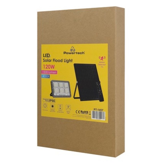 POWERTECH LED ηλιακός προβολέας PT-1457 με τηλεχειριστήριο, αισθητήρας κίνησης, 120W, 4000K, 1500lm, IP66 POWERTECH LED ηλιακός προβολέας PT-1457 με τηλεχειριστήριο, αισθητήρας κίνησης, 120W, 4000K, 1500lm, IP66
