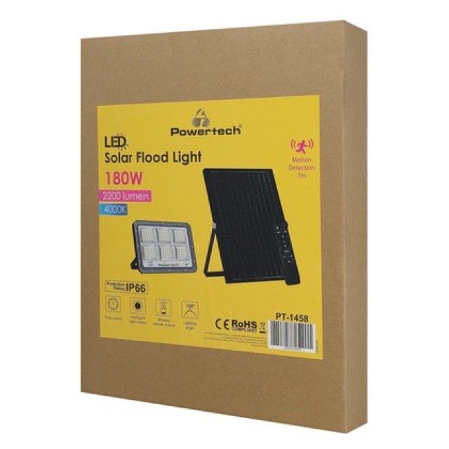 POWERTECH LED ηλιακός προβολέας PT-1458 με τηλεχειριστήριο, αισθητήρας κίνησης, 180W, 4000K, 2000lm, IP66 POWERTECH LED ηλιακός προβολέας PT-1458 με τηλεχειριστήριο, αισθητήρας κίνησης, 180W, 4000K, 2000lm, IP66