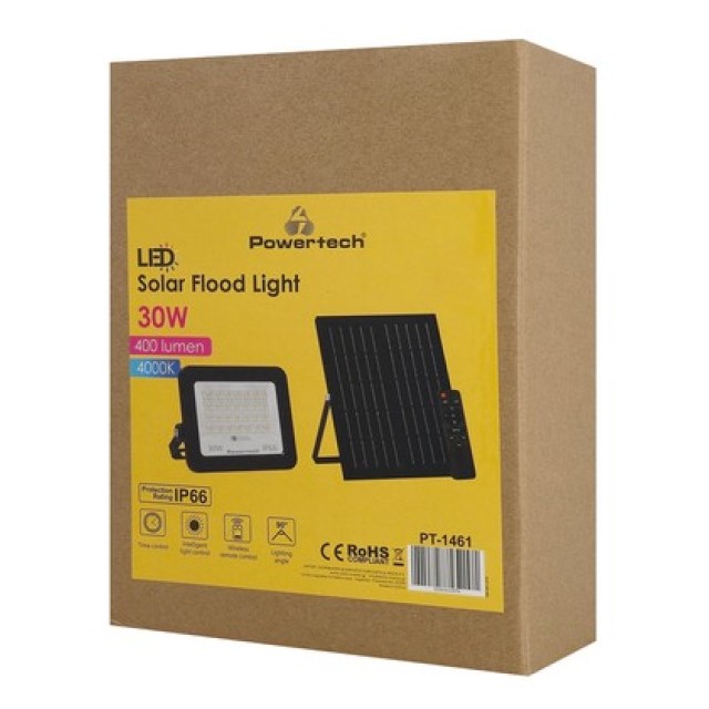 POWERTECH LED ηλιακός προβολέας PT-1461 με τηλεχειριστήριο, 30W, 4000K, 400lm, IP66 POWERTECH LED ηλιακός προβολέας PT-1461 με τηλεχειριστήριο, 30W, 4000K, 400lm, IP66