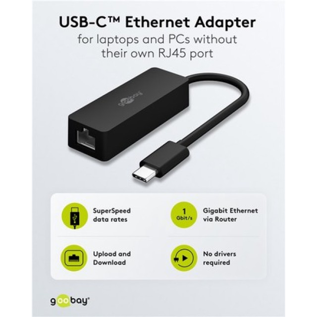 GOOBAY αντάπτορας δικτύου 76579, USB-C, 1000Mbps Ethernet, μαύρος GOOBAY αντάπτορας δικτύου 76579, USB-C, 1000Mbps Ethernet, μαύρος