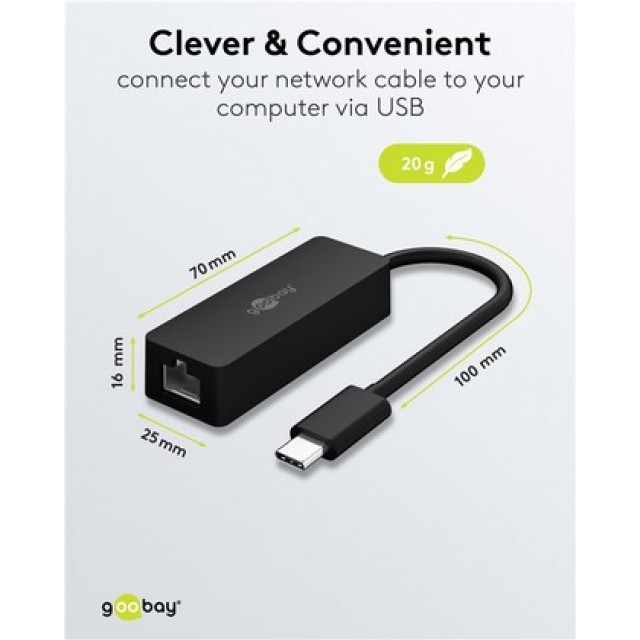 GOOBAY αντάπτορας δικτύου 76579, USB-C, 1000Mbps Ethernet, μαύρος GOOBAY αντάπτορας δικτύου 76579, USB-C, 1000Mbps Ethernet, μαύρος