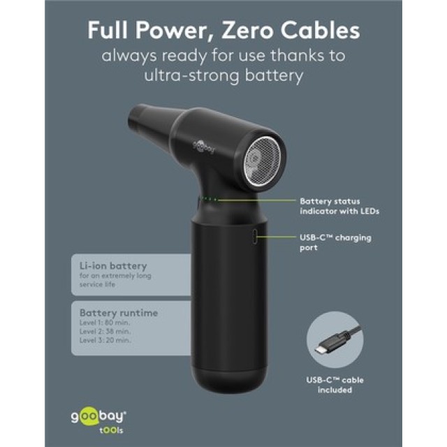 GOOBAY ηλεκτρικό air duster 77830, 100W, 6000mAh, μαύρο