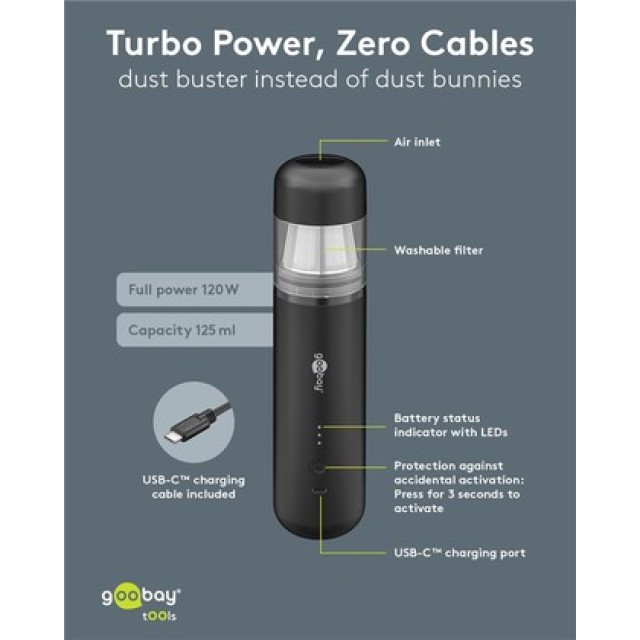 GOOBAY 2 σε 1 σκουπάκι χειρός & air duster 77829, 120W, 6000mAh, μαύρο