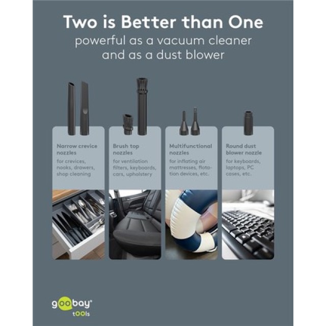 GOOBAY 2 σε 1 σκουπάκι χειρός & air duster 77829, 120W, 6000mAh, μαύρο