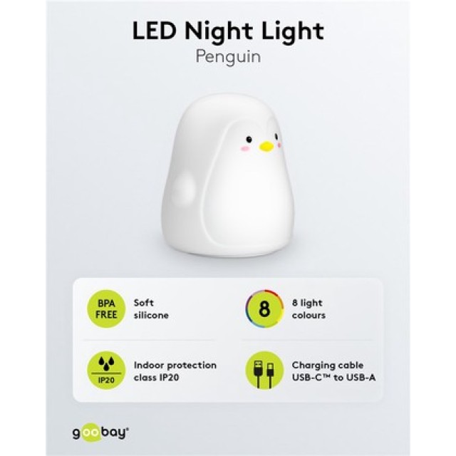 GOOBAY LED φωτιστικό νυκτός πιγκουίνος 61648, RGB, επαναφορτιζόμενο, λευκό