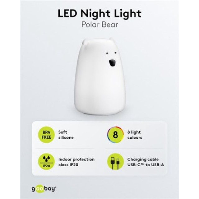 GOOBAY LED φωτιστικό νυκτός πολική αρκούδα 61647, RGB, επαναφορτιζόμενο, λευκό