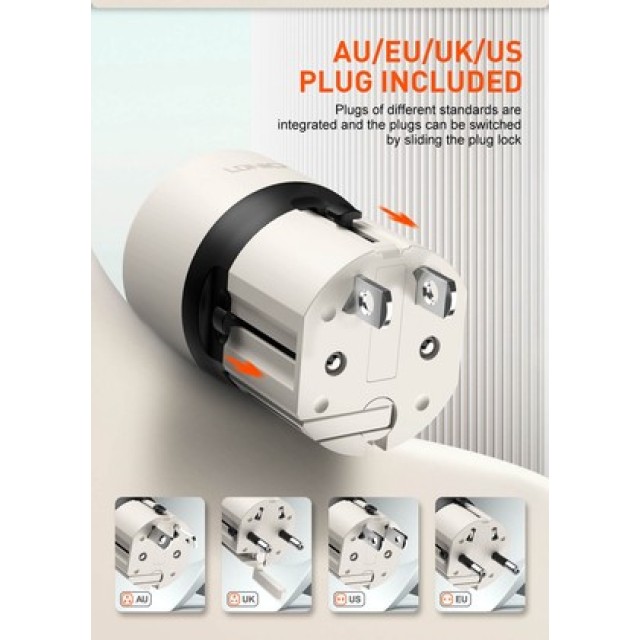 LDNIO φορτιστής τοίχου Q2319 με καλώδιο USB-C, EU/UK/US/AU βύσμα, USB/USB-C, 30W, γκρι