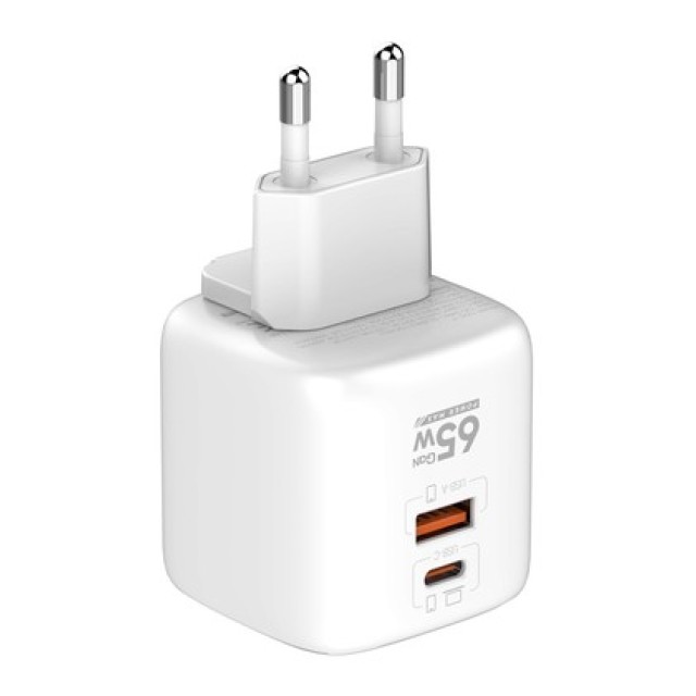 LDNIO φορτιστής τοίχου Q2617 με καλώδιο USB-C, EU/UK/US βύσμα, USB/USB-C, 65W, GaN, λευκός