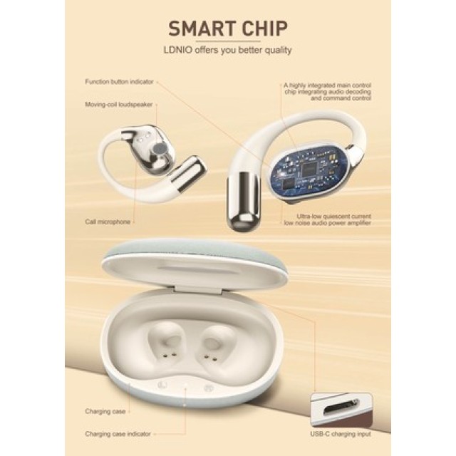 LDNIO earphones με θήκη φόρτισης T11, OWS, Φ15mm, 50/450mAh, μαύρα