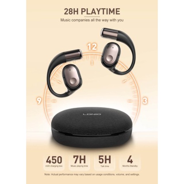 LDNIO earphones με θήκη φόρτισης T11, OWS, Φ15mm, 50/450mAh, μαύρα