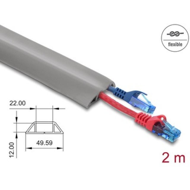 DELOCK κανάλι καλωδίων 20767 με αυτοκόλλητο, εύκαμπτο PVC, 50x14mm, 2m, γκρι
