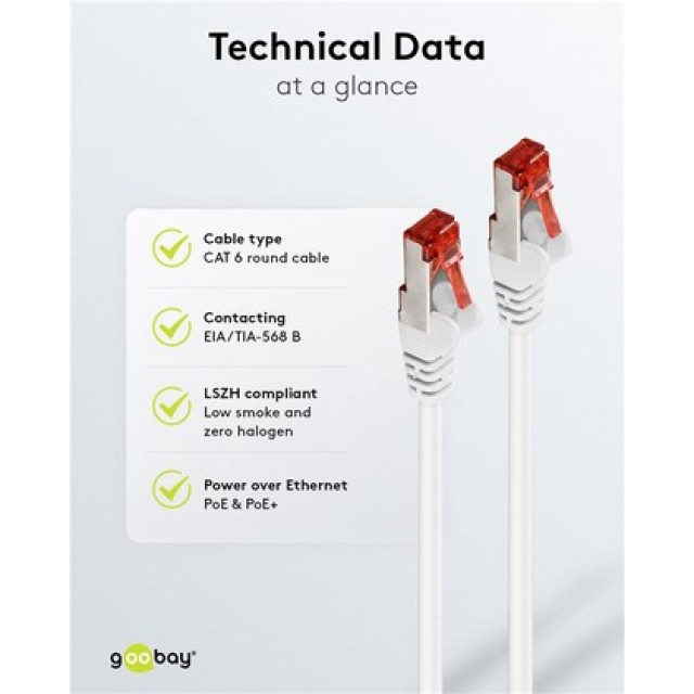 GOOBAY καλώδιο δικτύου 93509, CAT 6 S/FTP, copper, 250MHz, 5m, λευκό
