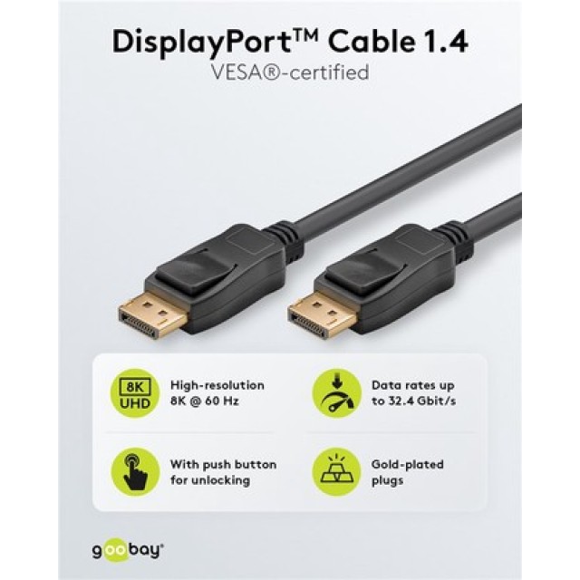 GOOBAY καλώδιο DisplayPort 74777, VESA Certified, 8K/60Hz, 32.4 Gbps, 1m, μαύρο