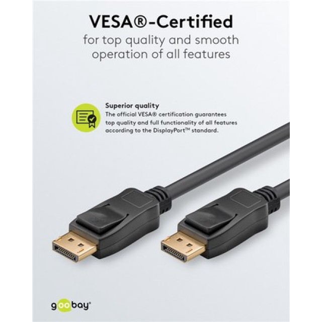 GOOBAY καλώδιο DisplayPort 74777, VESA Certified, 8K/60Hz, 32.4 Gbps, 1m, μαύρο