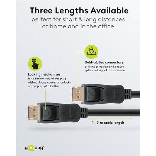 GOOBAY καλώδιο DisplayPort 74777, VESA Certified, 8K/60Hz, 32.4 Gbps, 1m, μαύρο