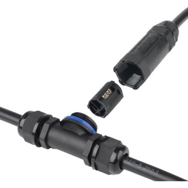 POWERTECH αδιάβροχος σύνδεσμος καλωδίων τροφοδοσίας TOOL-0113, τύπου ταφ, 3pin, IP68, μαύρος