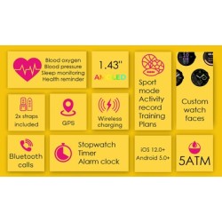 INTIME smartwatch G6 με 2x λουράκια, heart rate, 1.43" AMOLED, GPS, 5ATM, μαύρο